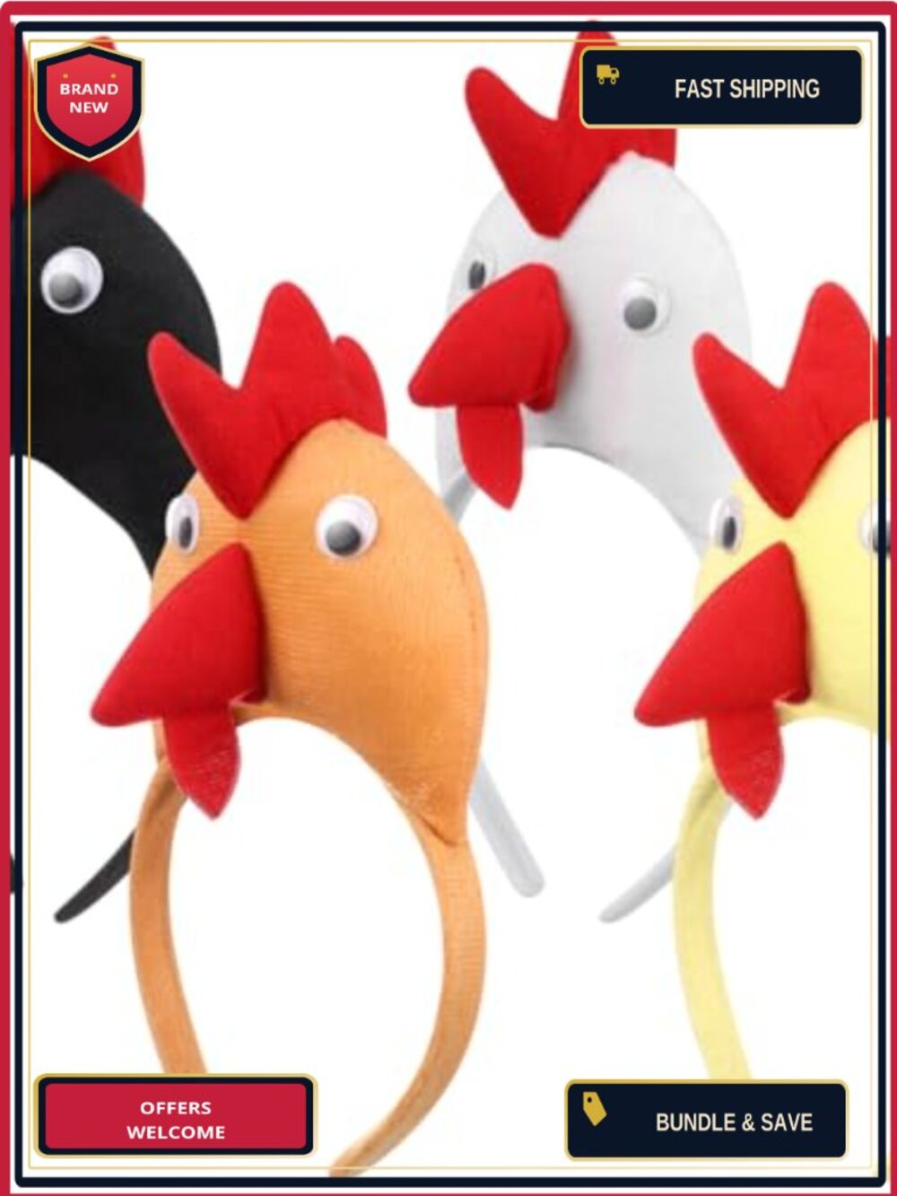 Chicken Headbands 4 Pc Plush Rooster Costume Headpiece Easter Party Cosplay